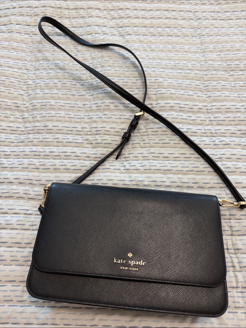 kate spade Black Saffiano Crossbody Bag with Gold Hardware